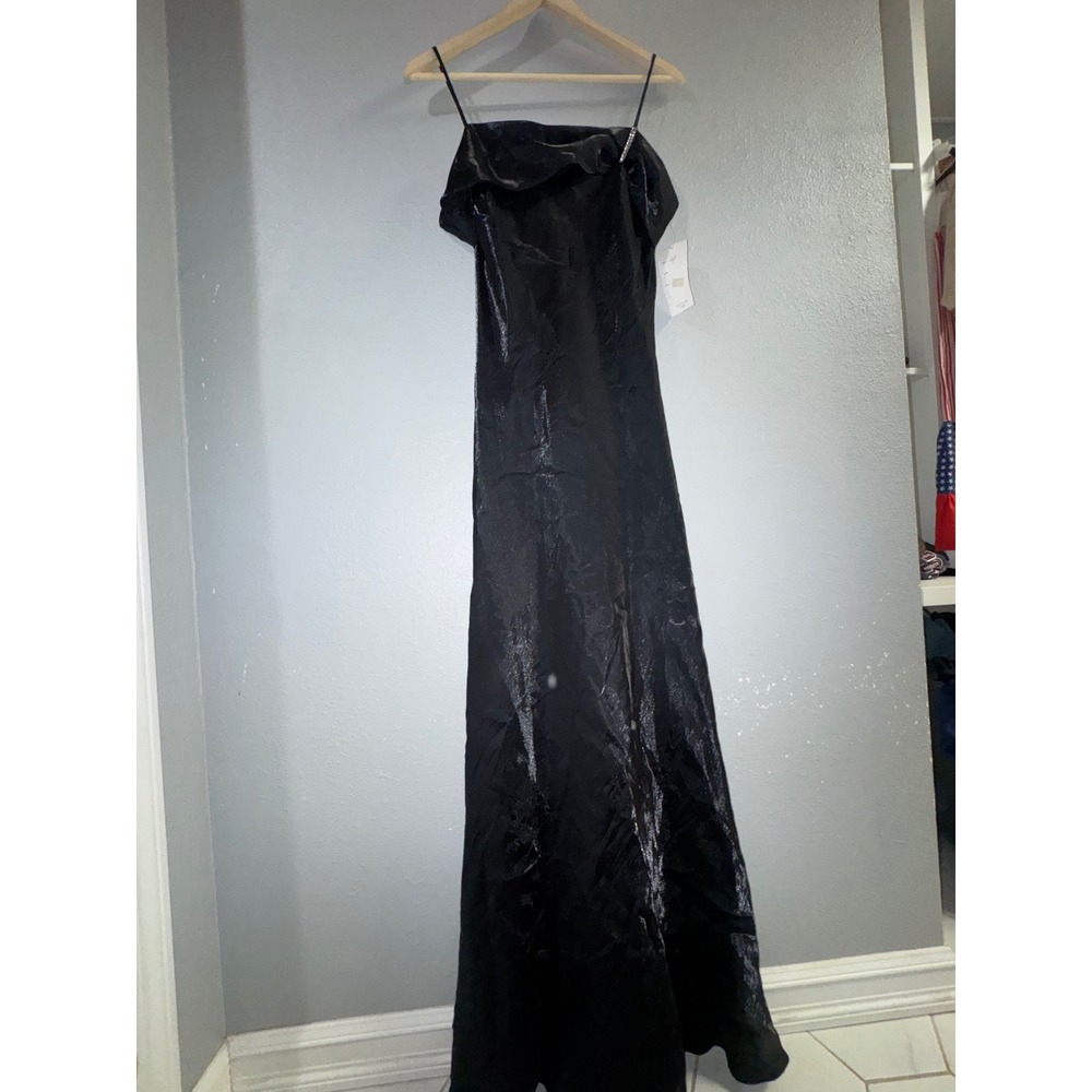 Lulu.H Paris Black Metallic Shimmer Gown Rhinestone‎ Accent Prom Formal Dress 4